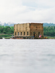 the historic site Wat Srisuwan with natural background it is a landmark and unseen Thailand at Sangkhla Buri District, Kanchanaburi province, Thailand's