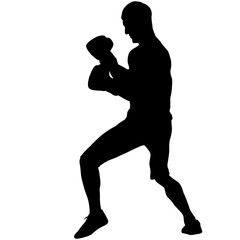 Black silhouette of an athlete boxer on a white background