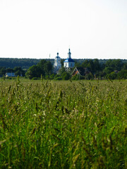 Fototapeta na wymiar russian field in summer with a church on the background