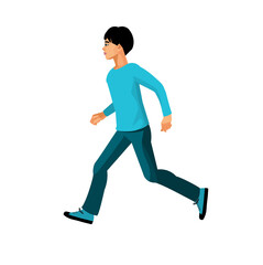 Fototapeta na wymiar Japanese schoolboy running profile view vector isolated figure
