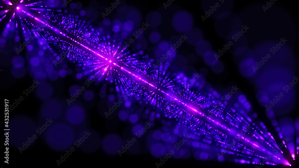 Poster Abstract digital background. Moving futuristic dots and lines. Big data. Digital technology. Seamless loop. 3d rendering.