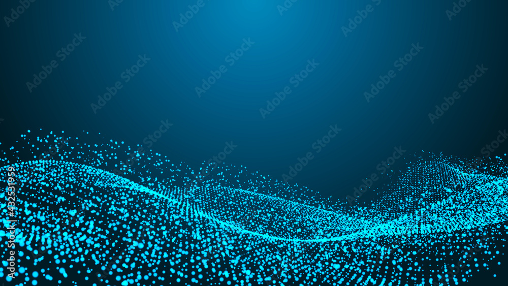 Poster abstract digital background. futuristic wave of dots and weave lines. digital technology. 3d renderi