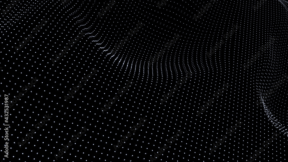Poster abstract digital background. futuristic wave of dots and weave lines. digital technology. 3d renderi