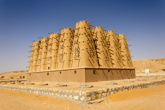 The abandoned and restored traditional mud brick Arab dovecote in the Riyadh Province, Saudi Arabia