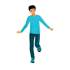 Asian teen school boy figure runs forward vector isolated figure
