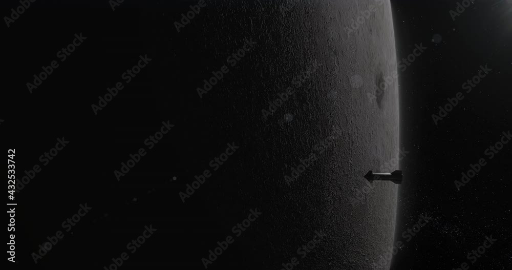 Sticker wide reusable spaceship rocket approaching moon, space colonization concept