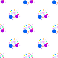 Seamless pattern with multi-colored yellow, orange, green, pink, purple, blue bright circles on a white background. Use for fabric, textile, napkins, packaging, web design, children's things.