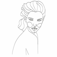 Line Drawing. Abstract face by one line drawing. Modern continuous line art. Women line art. Beauty salon logo. Coloring book.