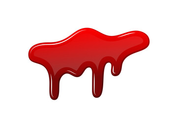 Blood drip 3d. Halloween bloodstain isolated white background. Splatter stain. Horror drop flow. Red scare ink. Blot texture. Colorful splash. Stream bleeding. Flowing liquid Vector illustration