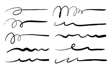 Set of hand drawn scribble pen lines.Doodles, ink brushes.Set of vector grunge brushes. Collection of strokes of markers. 