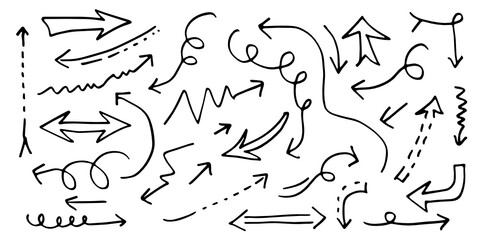 doodle design elements. hand drawn arrows isolated on white background. Vector illustration.