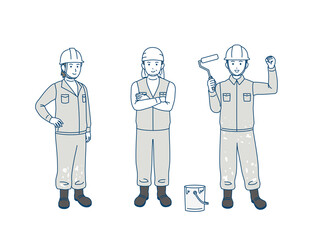 塗装職人　塗装工　ペンキ屋　親方　男性　労働者　全身　イラスト素材