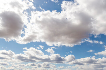Clouds in sunlight. Sunny autumn day. Front view