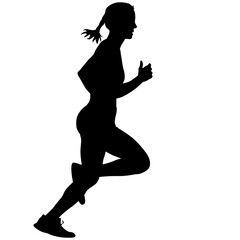 Black Silhouettes Runners sprint women on white background