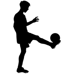 silhouettes of soccer players with the ball on white background