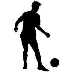 silhouettes of soccer players with the ball on white background