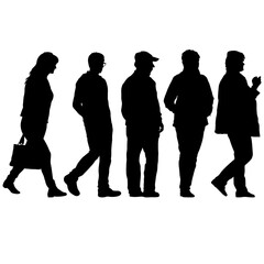 Silhouette Group of People Standing on White Background