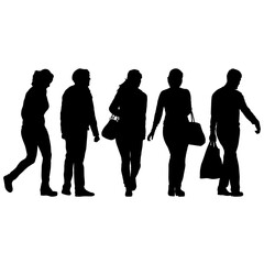 Silhouette Group of People Standing on White Background