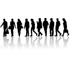 Silhouette Group of People Standing on White Background