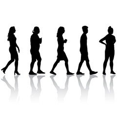 Silhouette Group of People Standing on White Background