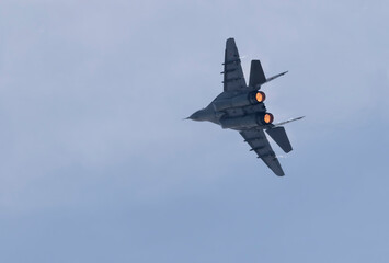 Moscow Russia Zhukovsky Airfield 31 August 2019: aerobatic MiG-29 perfoming demonstration flight of...