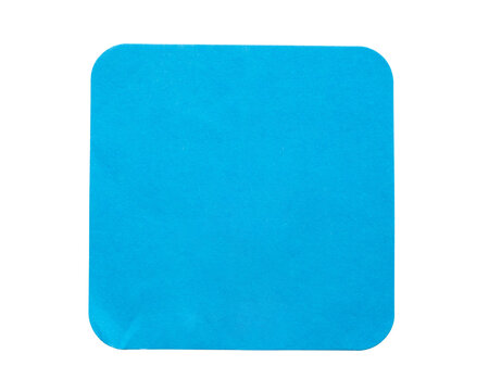 Blank blue square adhesive paper sticker label isolated on white background