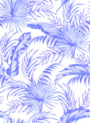 Green tropical palm leaves seamless vector pattern on the black background.Trendy summer print.
