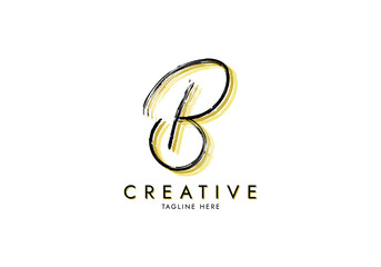 Letter B Watercolor Signature, Logo Template handwritten, Concept Grunge