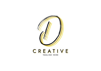 Letter D Watercolor Signature, Logo Template handwritten, Concept Grunge