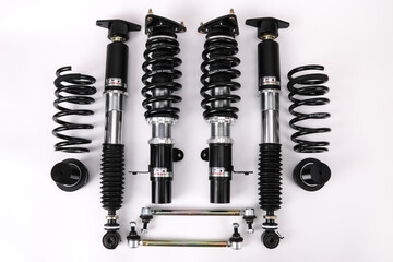 Auto parts, Shock absorber, spring, Damper, stainless steel, car parts - obrazy, fototapety, plakaty
