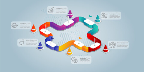 circle road isometric infographics presentation element template