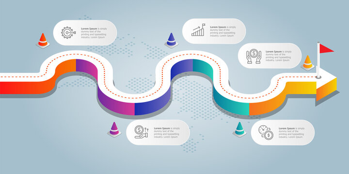 road isometric infographics presentation element template