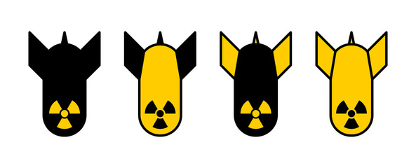 Atomic Bomb or Nuclear Weapon Icon Set. Vector Image. 