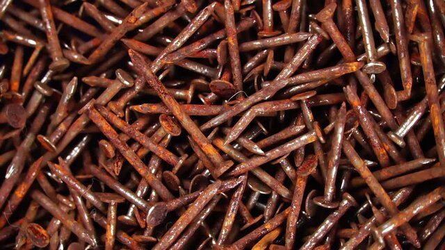 Rusty nail, Many rusted nails, Group of Iron rust, Metal surface becomes brown from deterioration.	