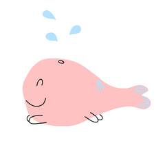 hand drawing cartoon character cute whale, vector illustration