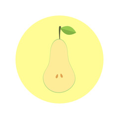 Icon half a pear. Icon, stamp, menu item. Vector illustration isolated on white background.