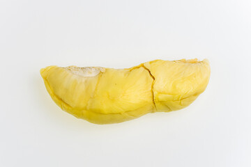 Top view outer-side of big fresh yellow color traditional Thai durian sweet fruit by nature product isolated in white background.