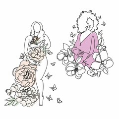 Woman face with butterfly by one line drawing. Abstract Portrait minimalistic style.  Botanical print. Nature symbol of cosmetics. Modern continuous line art.  Fashion print. Beaty salon art