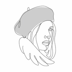 Abstract woman  face with bird and flowers by one line drawing. Portrait minimalistic style.  Botanical print. Nature symbol of cosmetics. Modern continuous line art.  Fashion print. Beaty salon art
