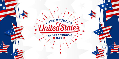 Happy 4th of July, united states of America independence day with firework starburst on star shape USA flag background template.
