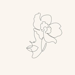Surreal Face Continuous line, drawing face and hairstyle with flower, fashion concept, woman beauty minimalist, vector illustration pretty sexy. Contemporary portrait