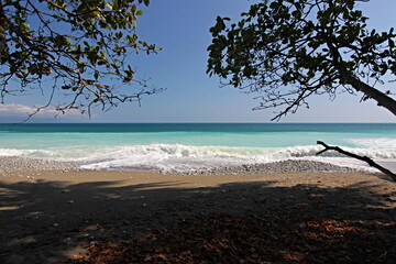 View of Playa Pan Dulce, Osa Peninsula and Pacific Ocean. Costa Rica. Central America.