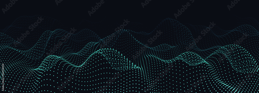 Poster Abstract gradient wave of particles. Big data. Digital background. Futuristic vector illustration.