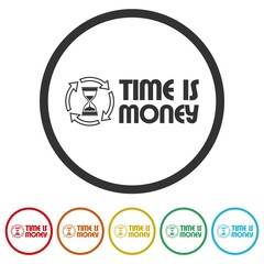  Time is money sand clock ring icon color set