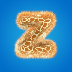 3d rendering creative giraffe font. Fluffy and fur uppercase letter hight resolution
