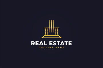 Luxury Gold Real Estate Logo. Construction, Architecture or Building Logo Design