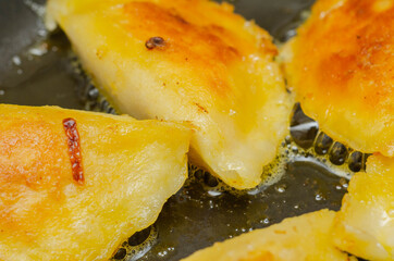 Close up of homemade butter fried dumplings