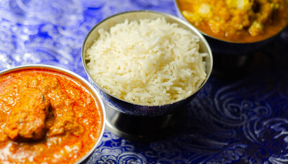 Mild chicken Korma and chicken Tikka Masala with Basmati rice