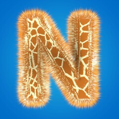 3d rendering creative giraffe font. Fluffy and fur uppercase letter hight resolution