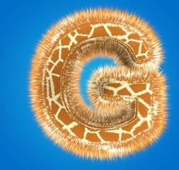 3d rendering creative giraffe font. Fluffy and fur uppercase letter hight resolution